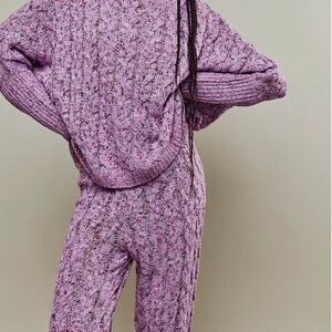 Purple Cable Knit Sweater and Pants Set